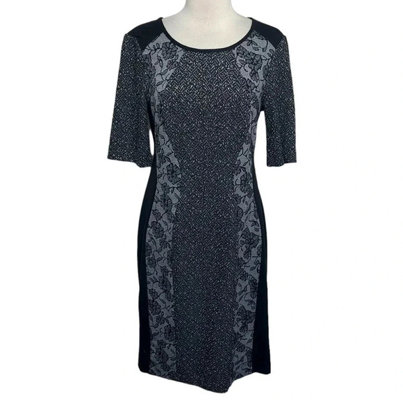 Connected Apparel 8‎ black white flattering 1/2 sleeve scoop neck midi dress - Picture 1 of 6